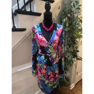Ashley Stewart Shirt Dress Women's Size 3X Multicolor Floral Print V Neck